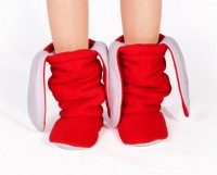 Подарок Тапочки Зайчики Новогодние красные с белыми ушами