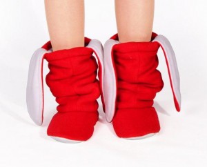 Подарок Тапочки Зайчики Новогодние красные с белыми ушами