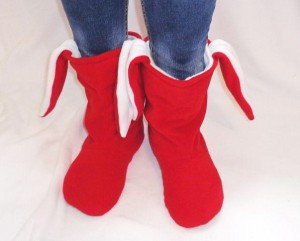 фото Тапочки Зайчики Новогодние красные с белыми ушами #2