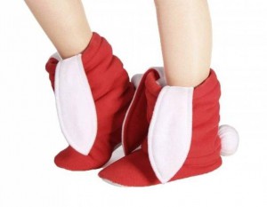 фото Тапочки Зайчики Новогодние красные с белыми ушами #3