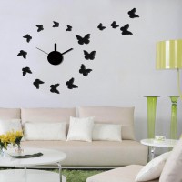 Подарок Объемные часы - наклейка Черные Бабочки