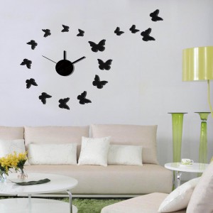 Подарок Объемные часы - наклейка Черные Бабочки