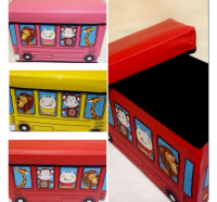 Подарок Ящик - пуфик для игрушек Веселый автобус с зверушками
