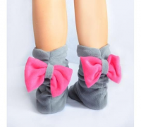 Подарок Тапочки Бантики серые с розовым бантом