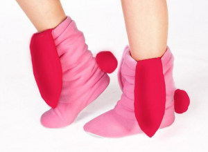 Подарок Тапочки Зайчики розовые с красными ушами