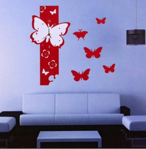 Подарок Объемные часы - наклейка Красные Бабочки