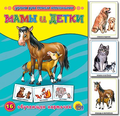

Мамы и детки. 16 обучающих карточек